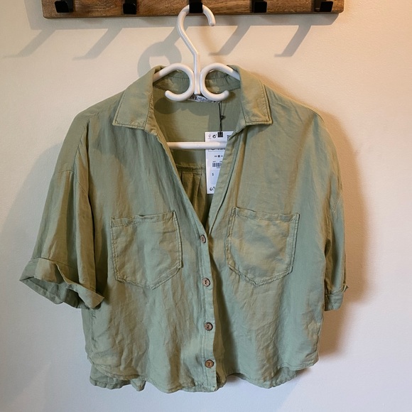NWT Zara Linen Blend Crop Shirt - Picture 4 of 7